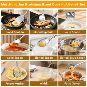 MemoGem stainless steel slotted spatula durable heat resistant flipping tool.