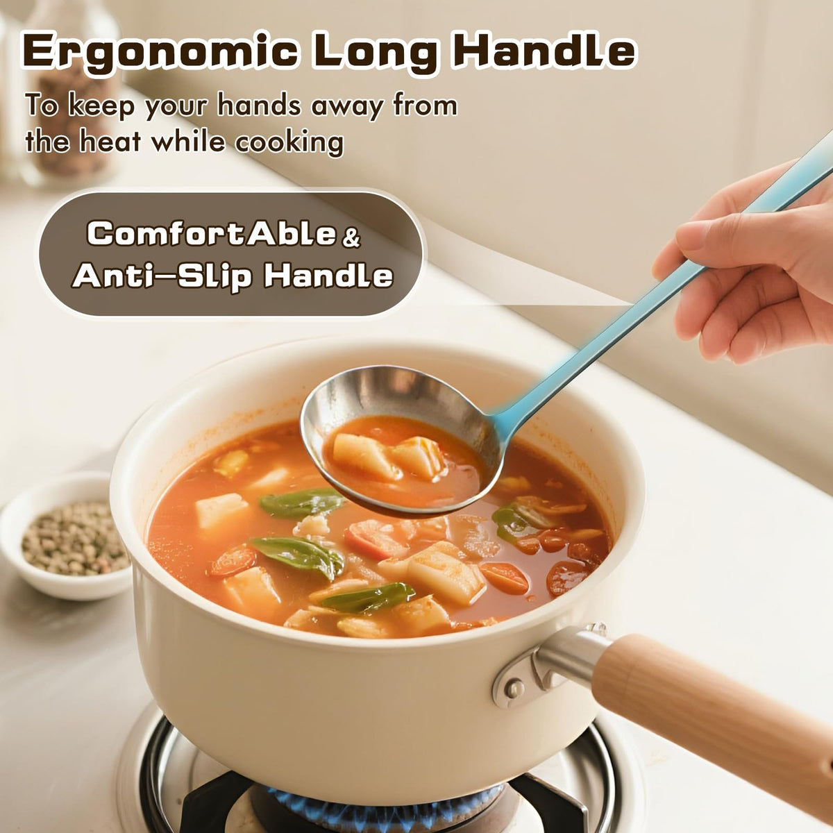 MemoGem wok spatula in stainless steel, ideal for high-heat stir-frying