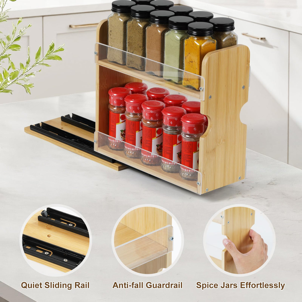 Memxike full-extension drawers glide smoothly for effortless spice selection.