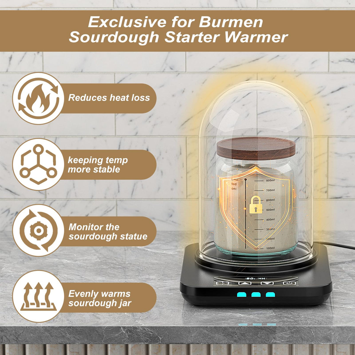 MENGBEI clear borosilicate dome view of starter while trapping warmth