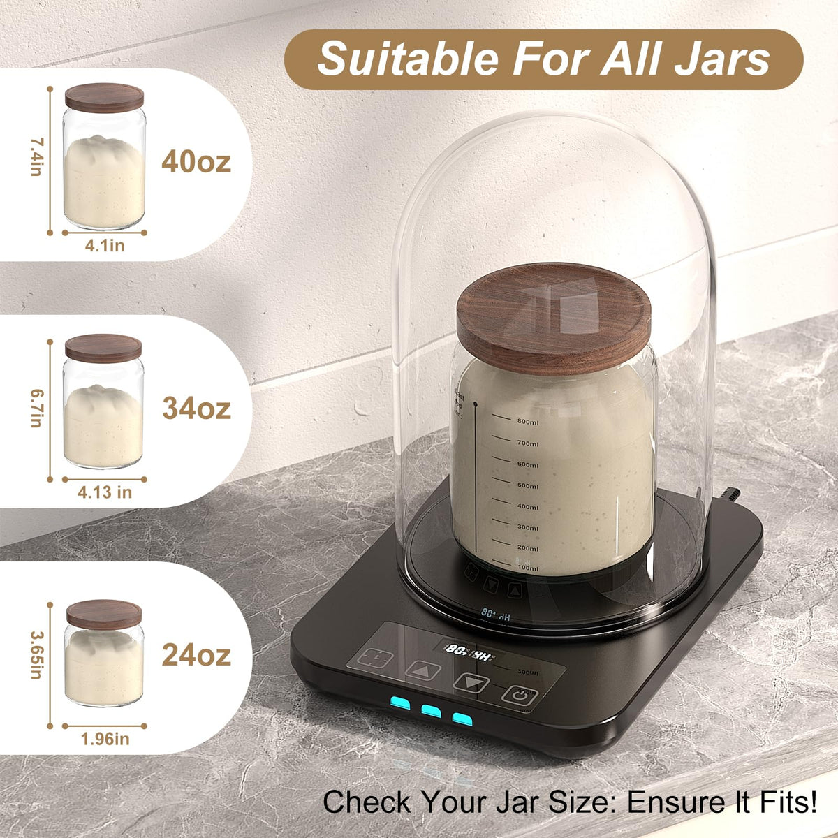 MENGBEI large glass dome covers 40oz jars for consistent heat distribution