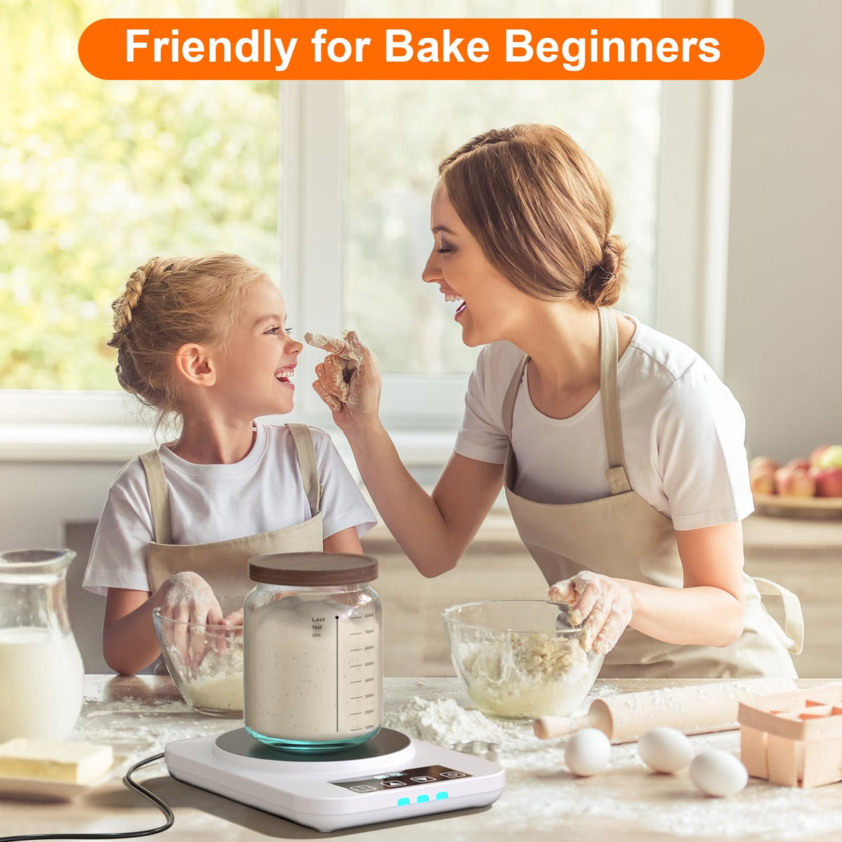 Mengbei sourdough starter jar compatibility highlights versatile fit for jars.