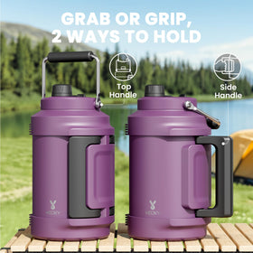 Meoky bottle with 2-in-1 lid for sipping or quick swigs on the go.