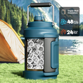 Meoky bottle with fold-out side-handle for secure grip on rugged trails.