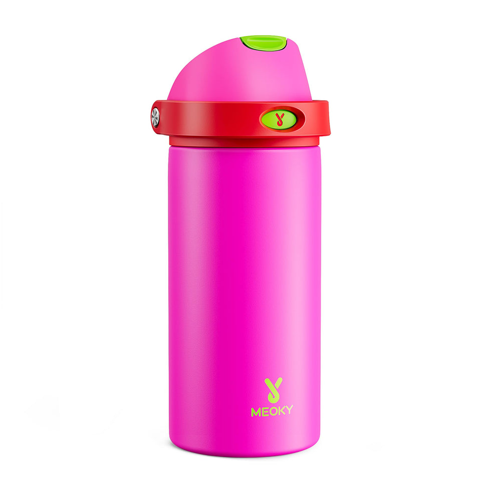 Meoky 18oz insulated bottle with 2-in-1 lid, ideal for school sips.