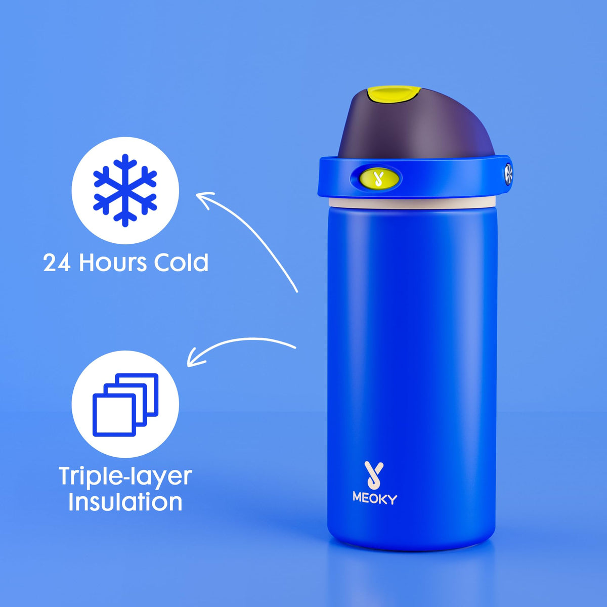 Meoky Celestial Sphere bottle with double-wall insulation keeps drinks cold.
