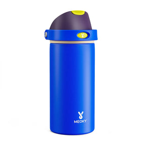 Meoky 18 oz kids bottle with 2-in-1 lid for easy sipping on the go.