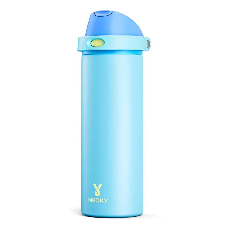 Meoky 24 oz insulated bottle in azure, front view for on the go hydration.
