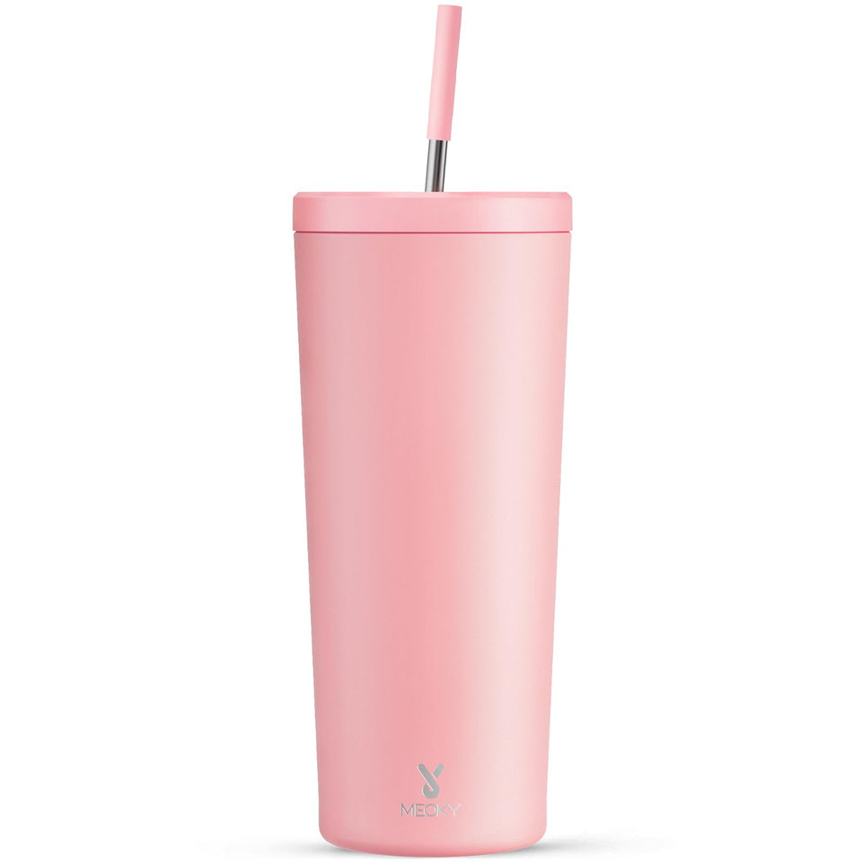 Meoky 24 oz insulated tumbler in blush front view showing sleek design for cold drinks all day.