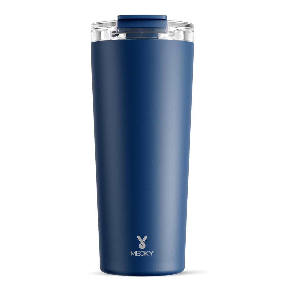 Meoky 24 oz travel mug with leak-proof lid kept hot beverages on the go