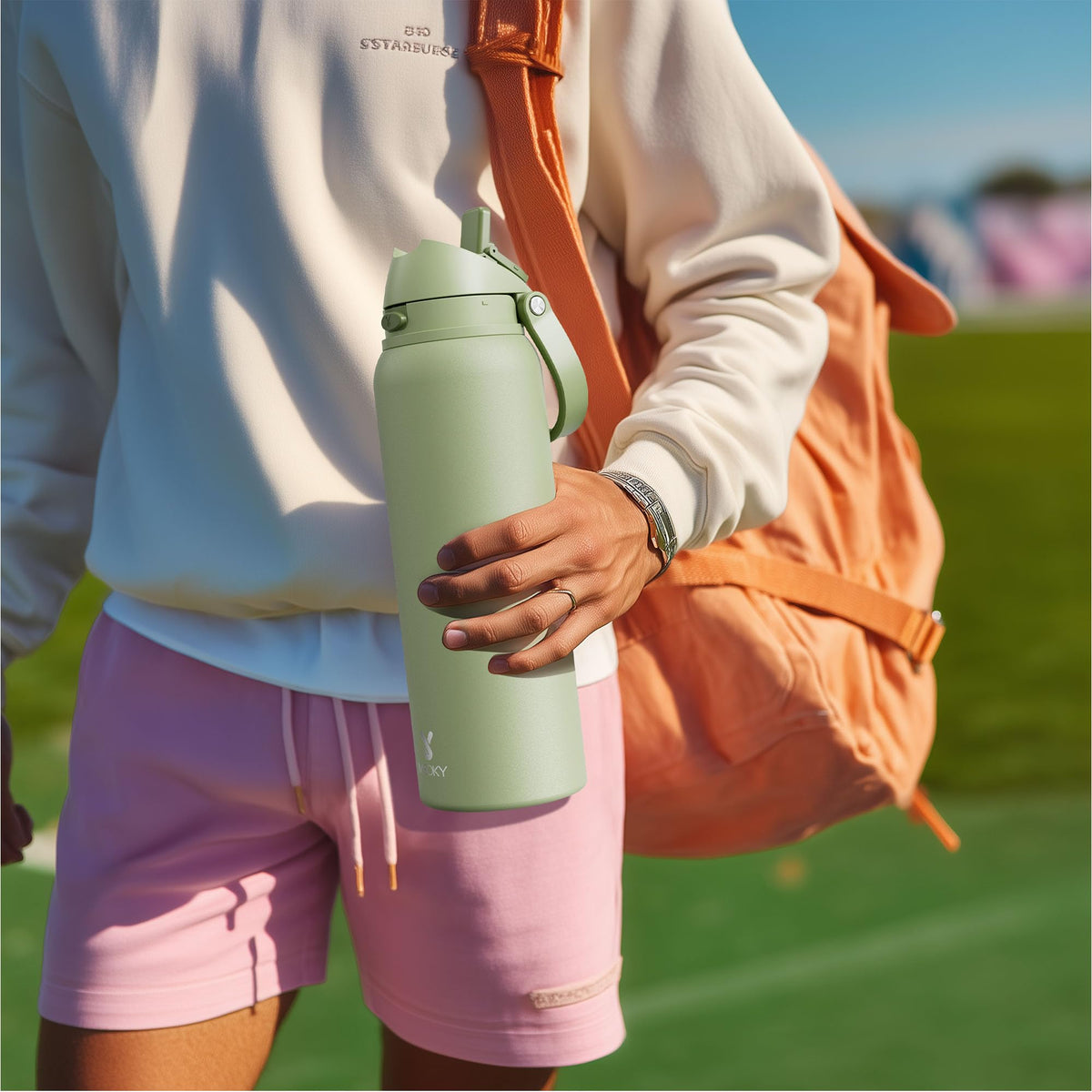 Meoky 2in1 lid-straw allows easy sipping at the gym or on the go.