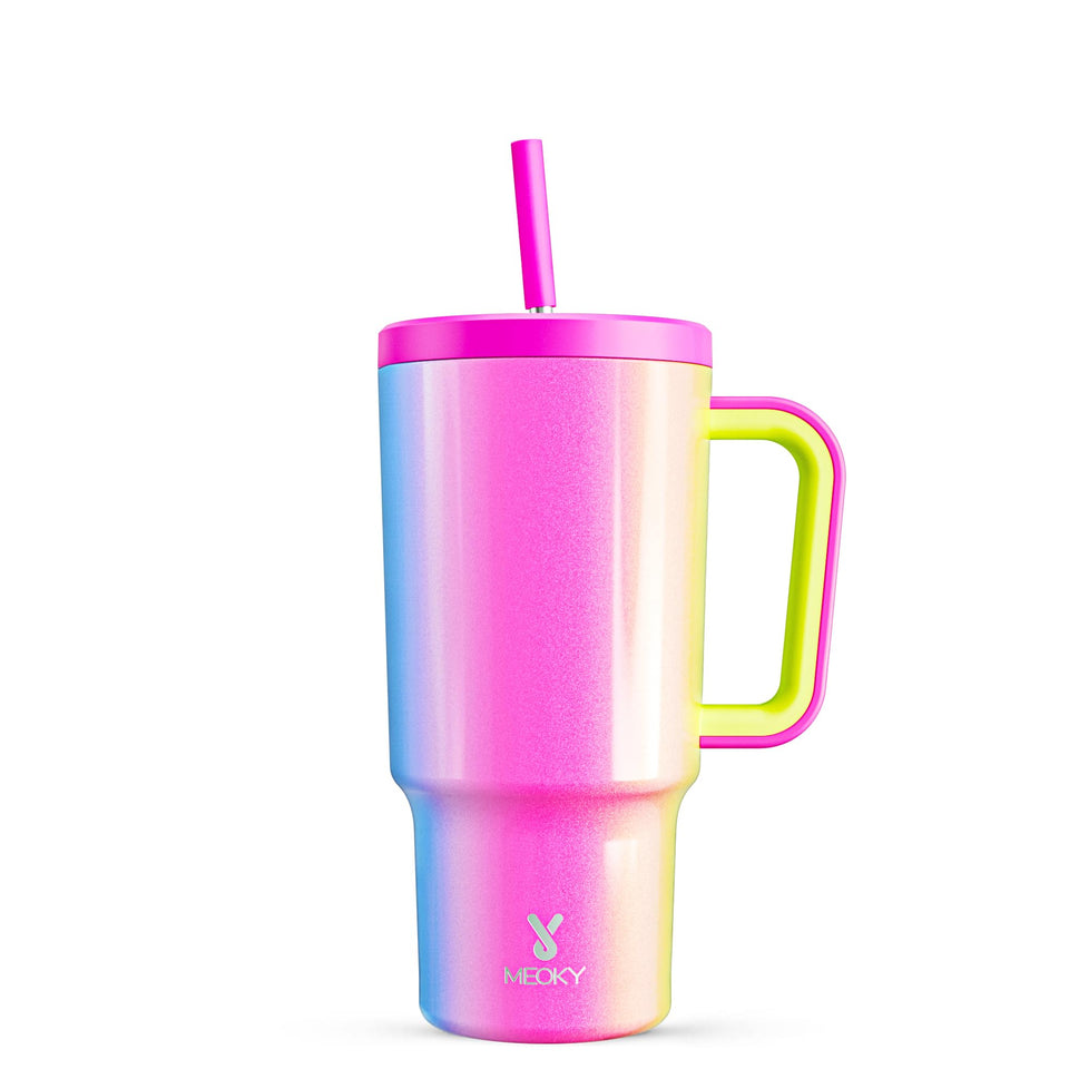 Meoky 30 oz tumbler with handle offers a comfortable on-the-go grip.