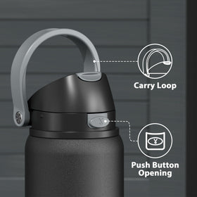 Meoky bottle locking carry loop keeps lid secure while commuting