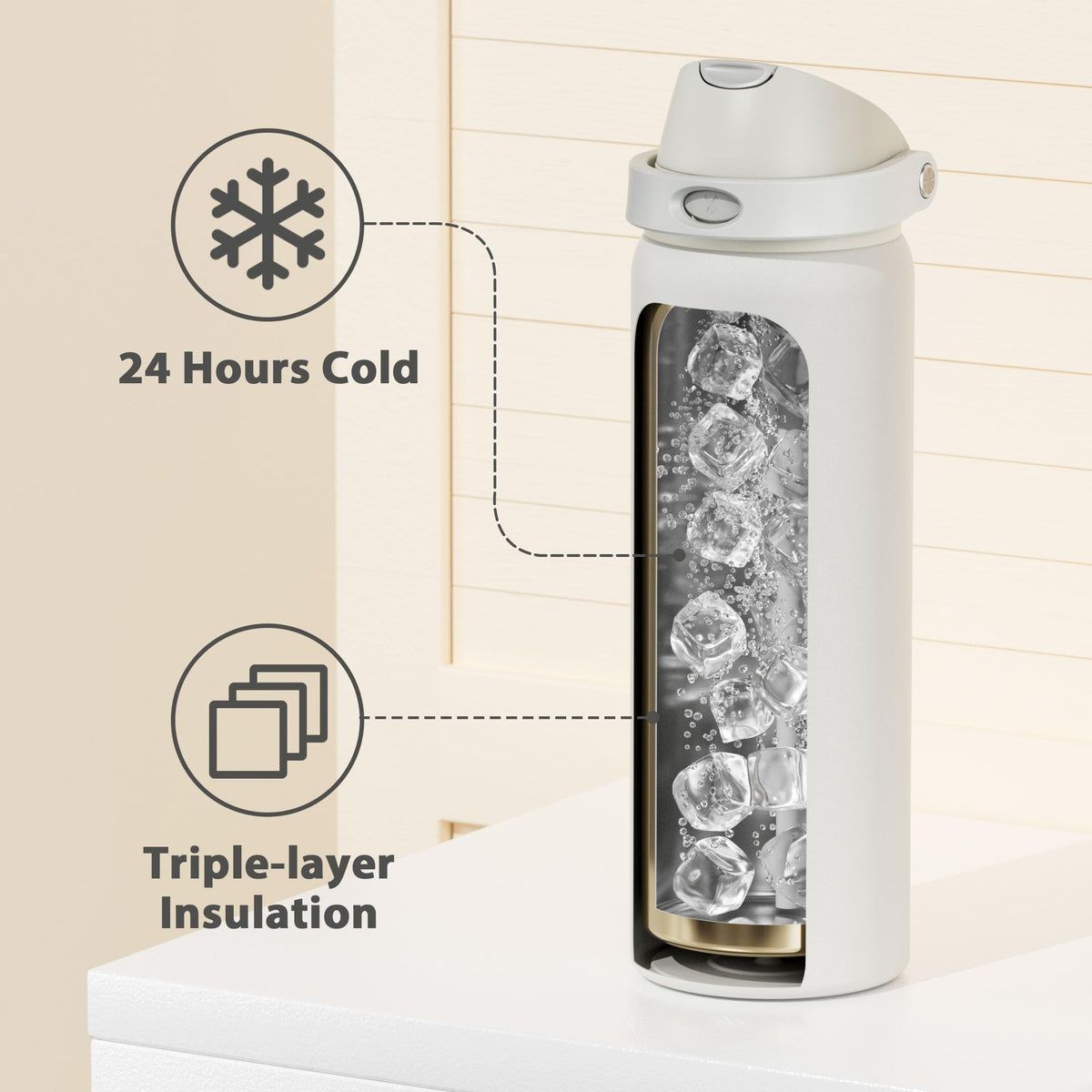 Wide mouth on Meoky bottle facilitates easy cleaning and ice addition