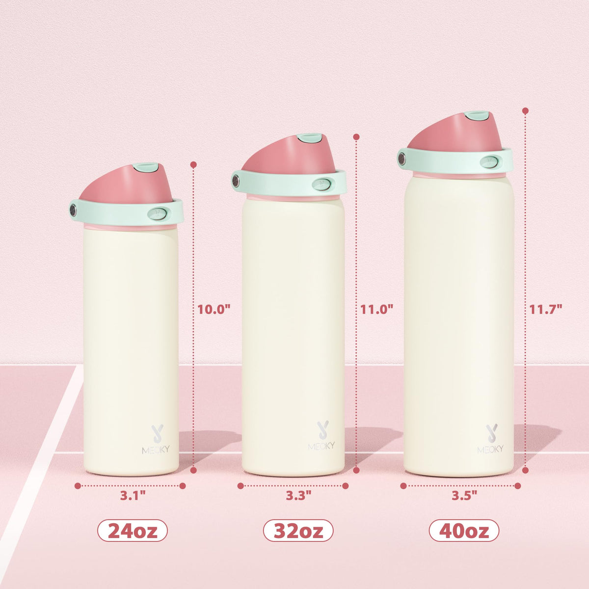 Meoky bottle made of 18-8 stainless steel for durable hydration.