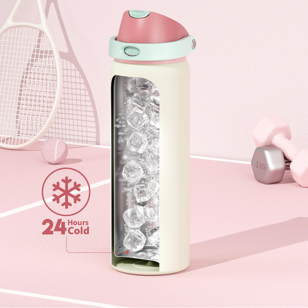 Meoky leak-proof bottle with carry loop for secure transport.