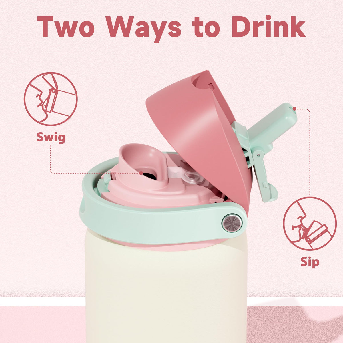 Meoky bottle with swig spout for fast access during workouts and commutes.