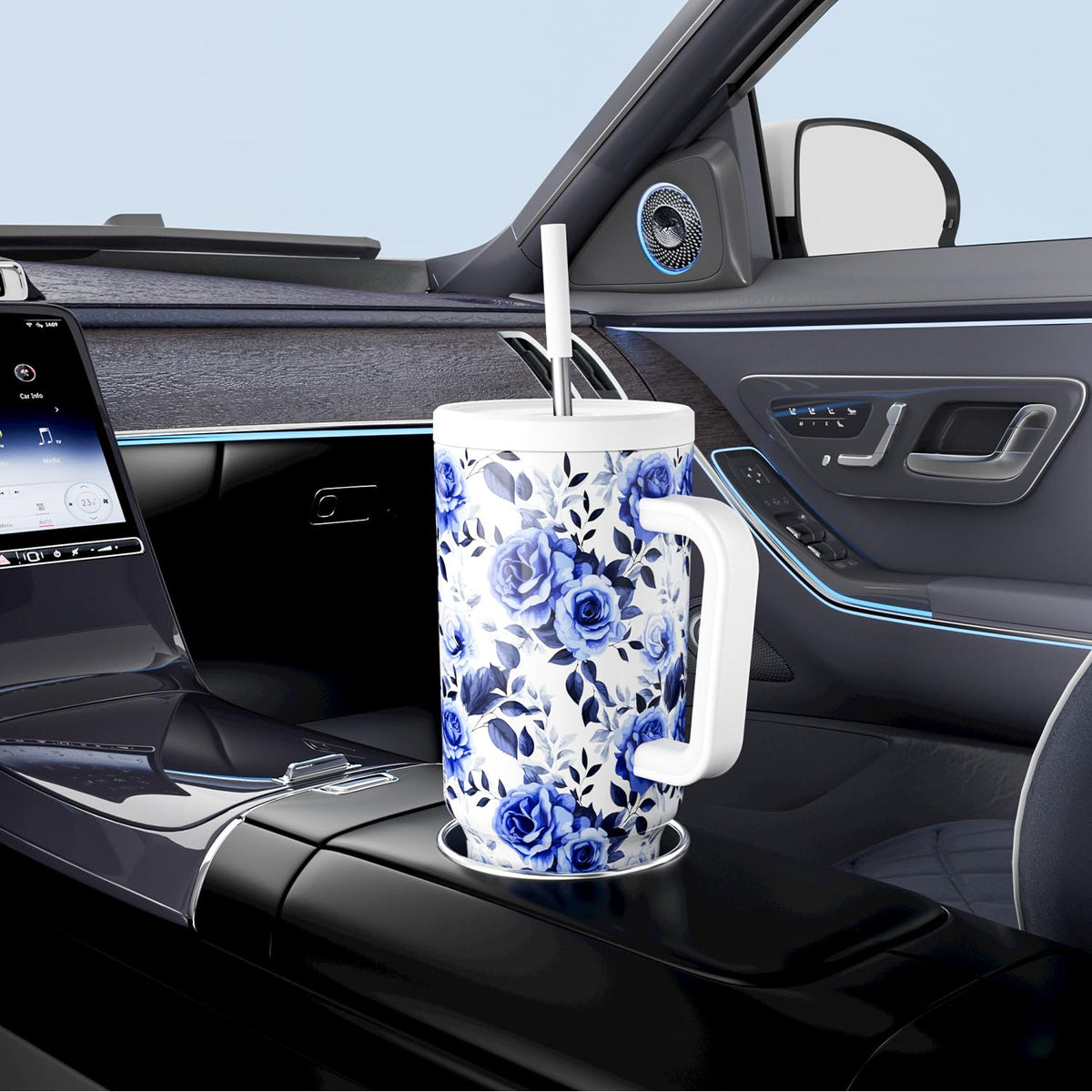 Meoky 40 oz fits car cup holders for travel-friendly hydration.