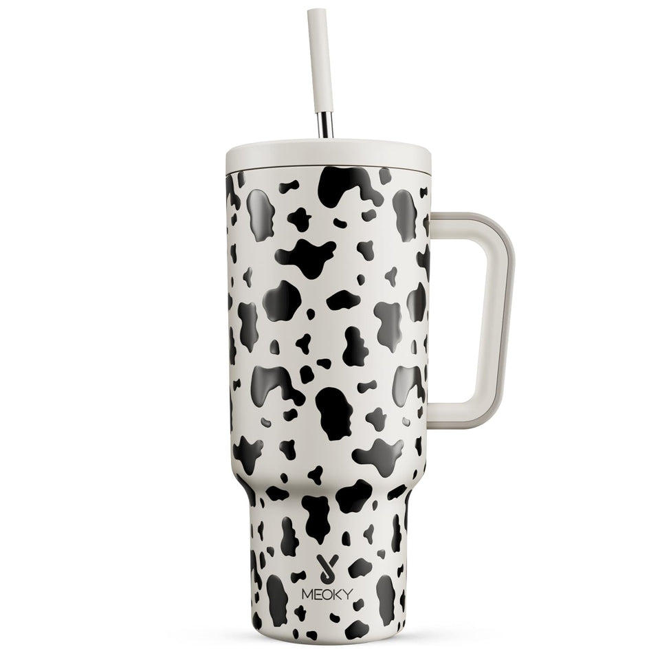Meoky 40 oz tumbler with handle and straw for easy grip on the go.