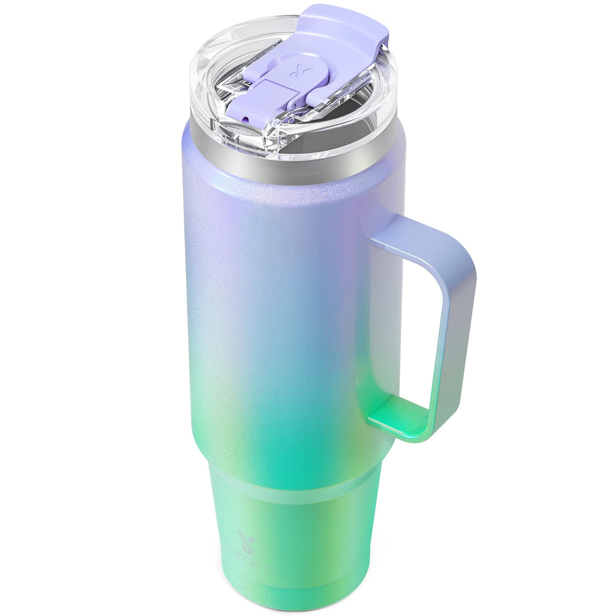Meoky 40oz tumbler with easy-grip handle for travel comfort.