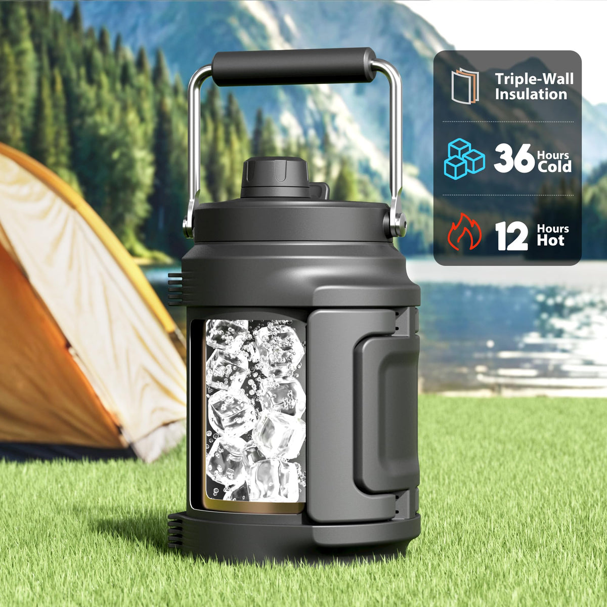Meoky bottle with side handle for secure grip on rugged trails