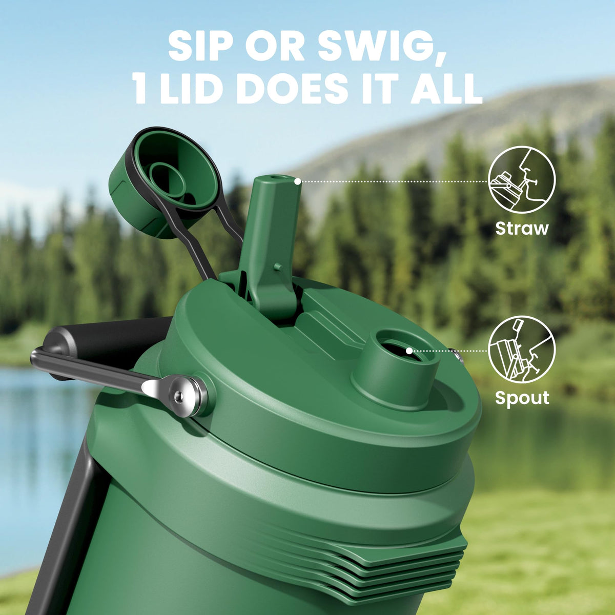 Meoky 2-in-1 lid with straw and spout for versatile sipping on the go.