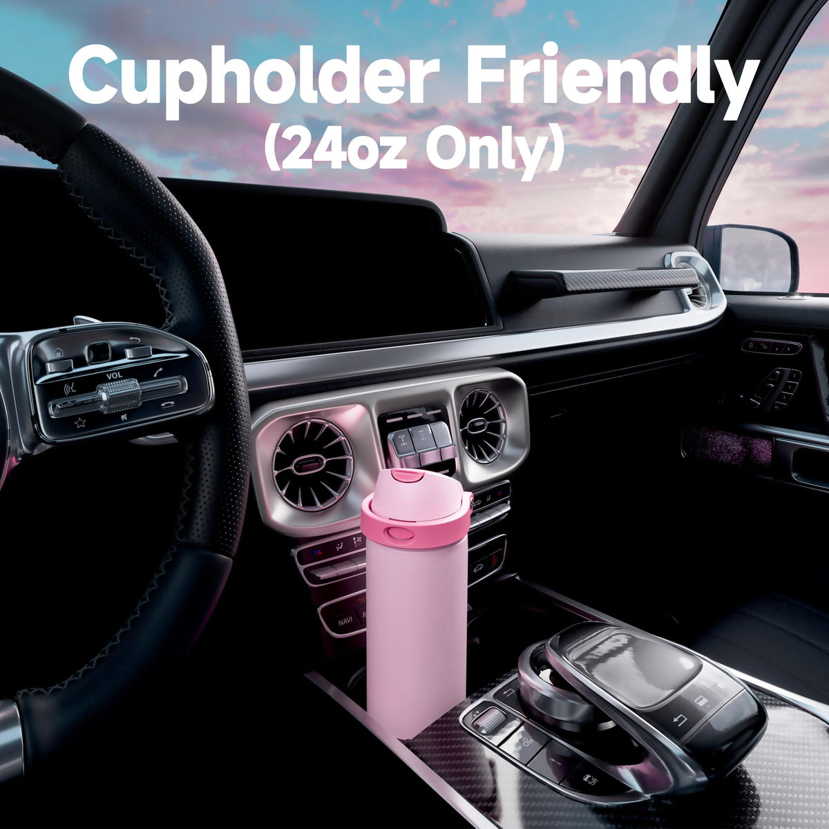 Meoky bottle fits most car cup holders for easy commuting