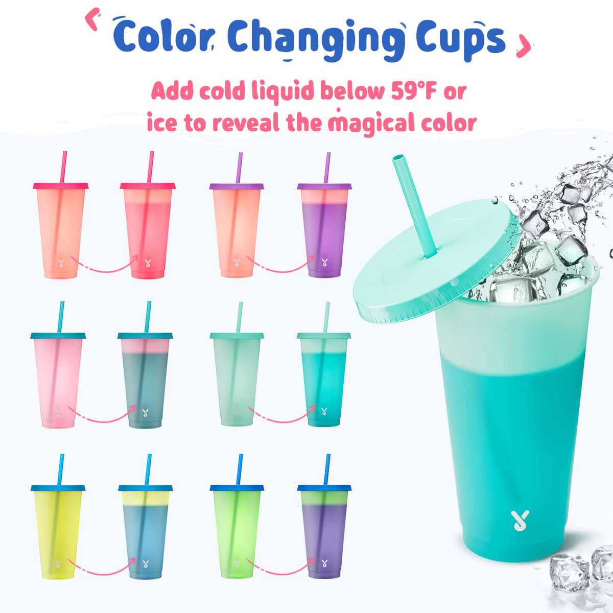 Meoky BPA-free plastic cups glow when filled with cold beverages.