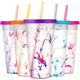 Meoky color changing cups with lids and straws, 24oz, spill-safe for travel