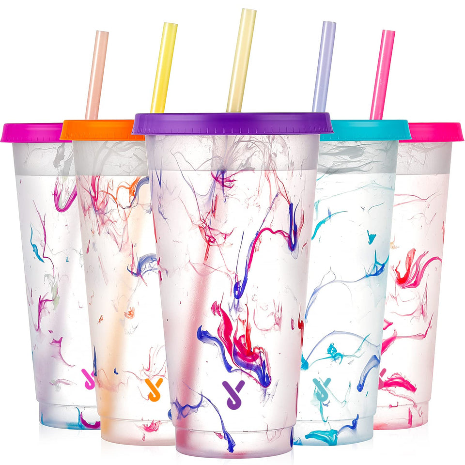 Meoky color changing cups with lids and straws, 24oz, spill-safe for travel