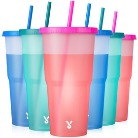 Meoky color-changing cups 40oz tumbler show vibrant hues when filled cold for entertaining beverages.
