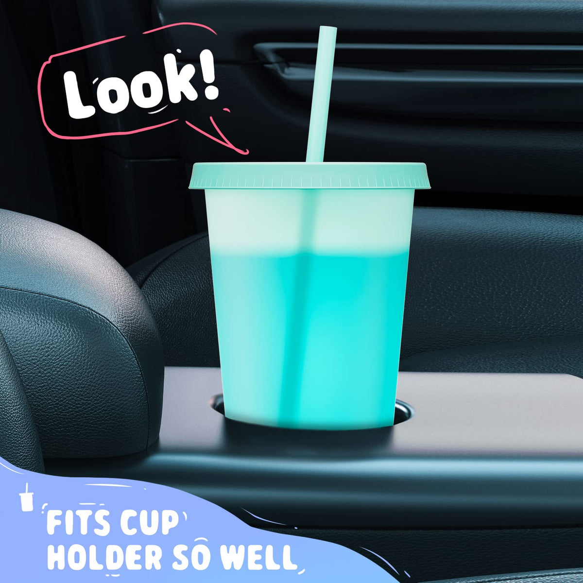 Meoky color changing tumblers include lids and straws, making on-the-go sipping mess-free.