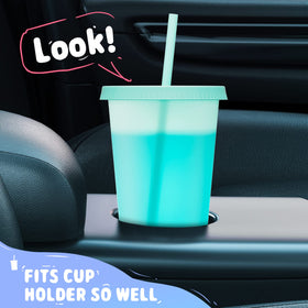 Meoky color changing tumblers include lids and straws, making on-the-go sipping mess-free.