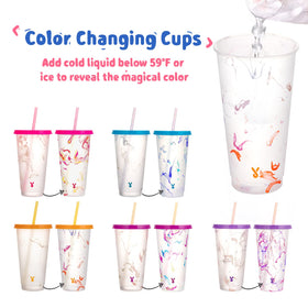 Meoky color changing cup with splash-proof lid, ideal for beach outings
