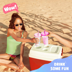 Meoky cups with lids and straws fit cupholders and help prevent spills