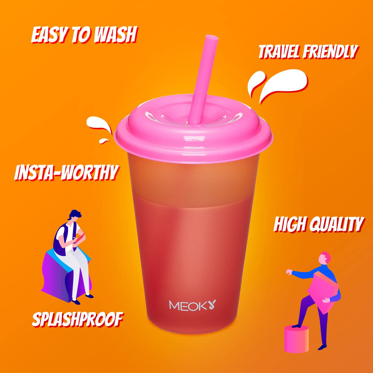 Meoky color-changing tumblers arrive with cleaning brushes for quick, convenient care.