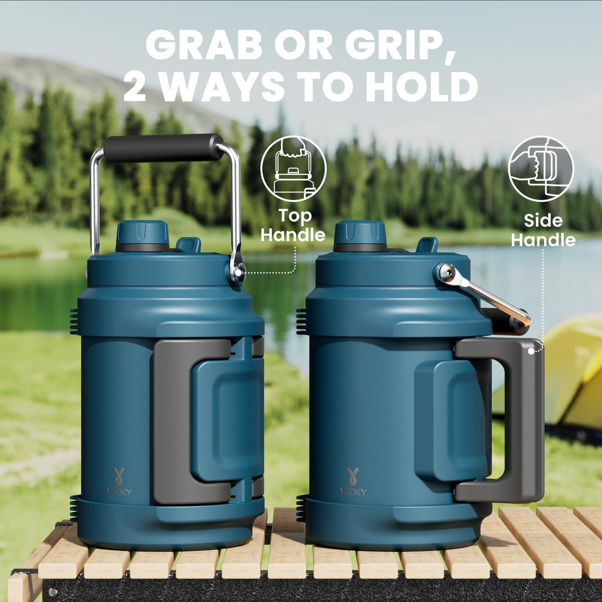 Meoky 2-in-1 lid enables smooth sipping and quick swigs.