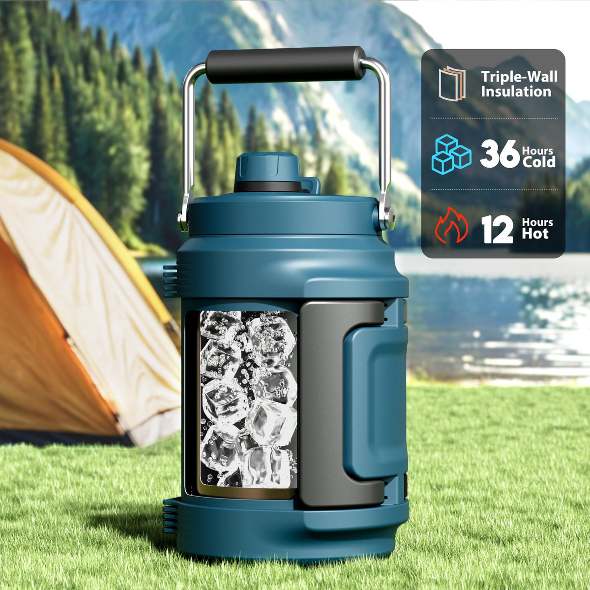 Meoky denim bottle with side handle for secure grip during outdoor trips.