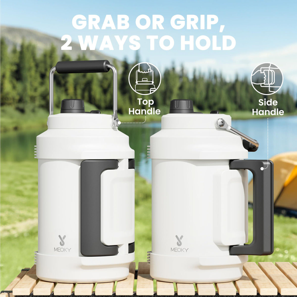 Meoky fold-out side handle provides a firm grip on rough trails