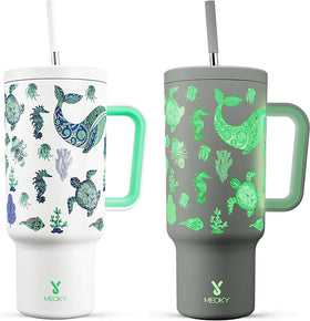 Meoky glow-in-dark tumbler with Sea Life design glows for night visibility