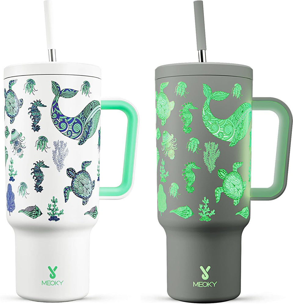 Meoky glow-in-dark tumbler with Sea Life design glows for night visibility