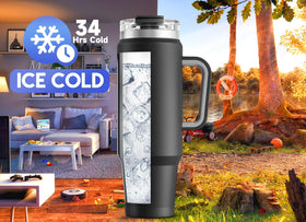 Meoky insulated tumbler with lid and straw demonstrates leak-proof performance on the go.