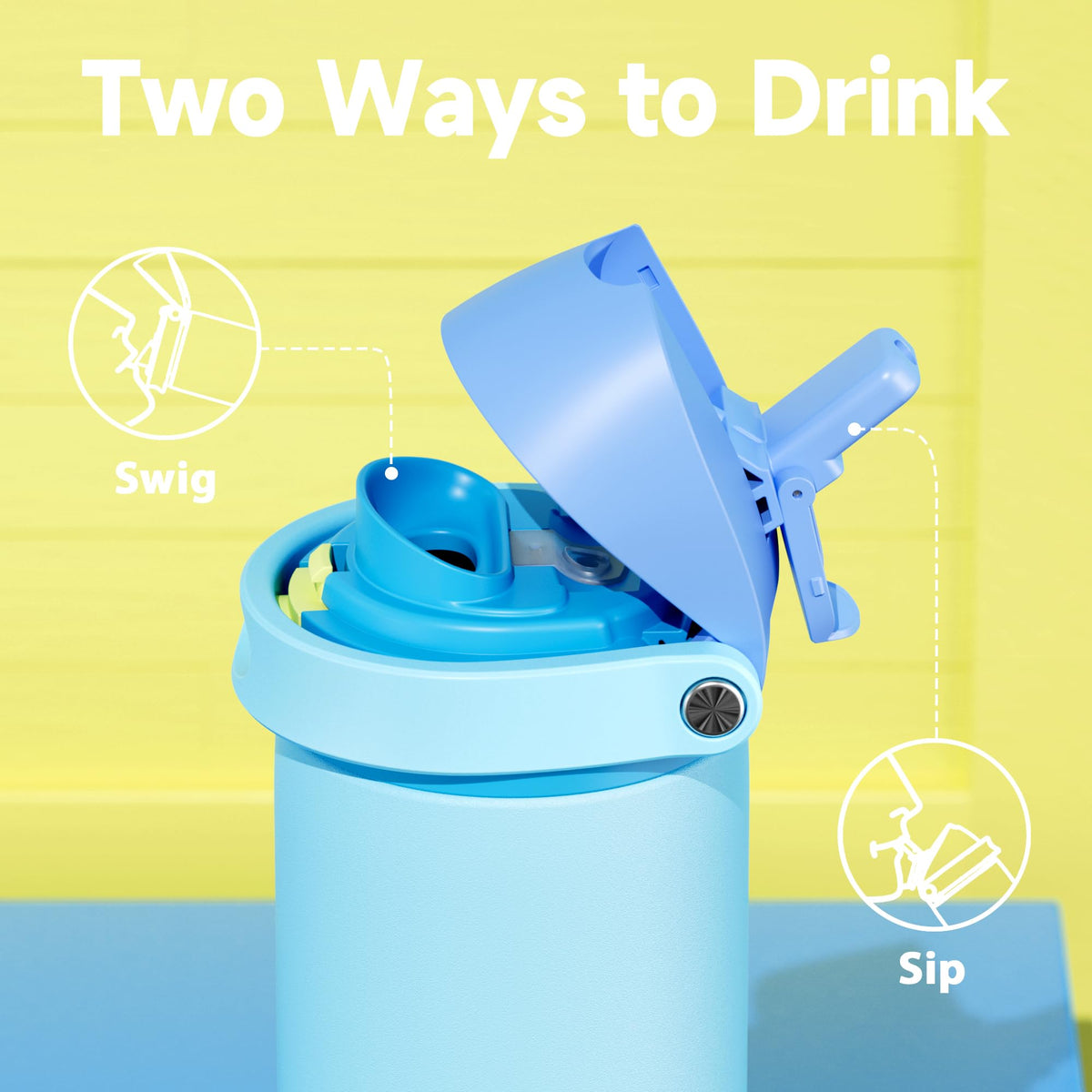 Close-up of leak-proof cap on Meoky bottle for spill-free transport.