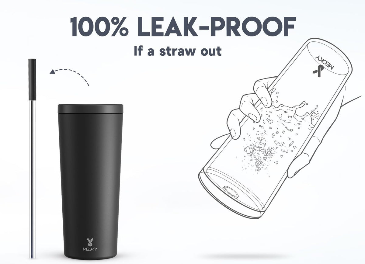 Leak-proof lid with removable straw prevents spills during daily use.