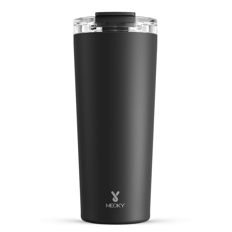 Meoky night 24 oz travel mug with leak-proof lid in action, keeps beverages hot up to 8 hours.