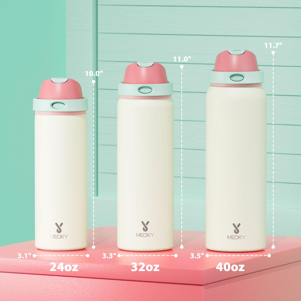 Meoky push-button spout lid for quick swigs on the move.