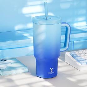 Meoky sky color tumbler adds vibrant style.