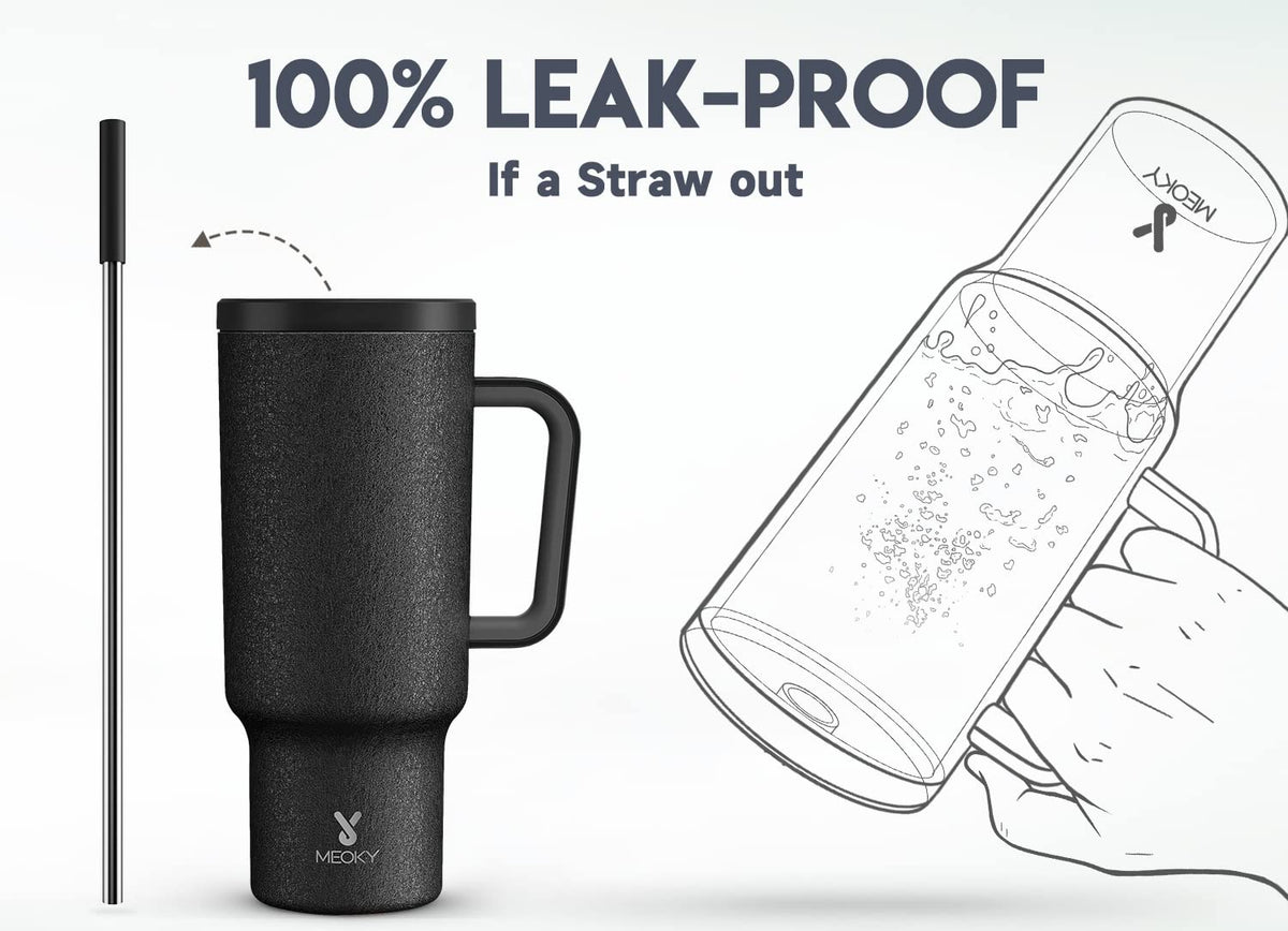 Meoky wide ergonomic handle for a comfortable grip on the go.