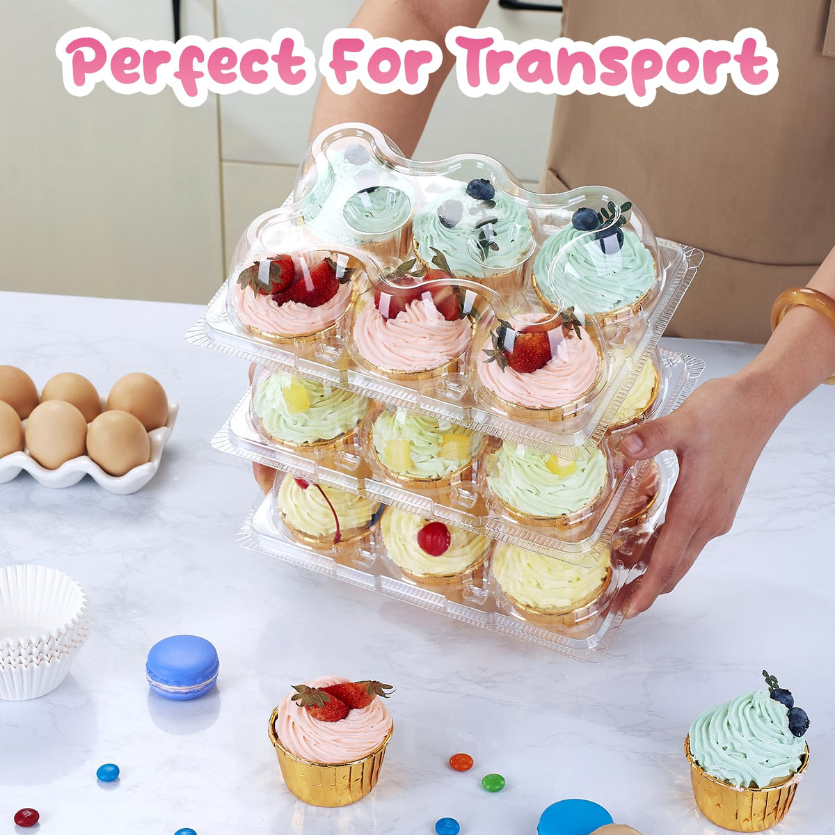 Meolibour clear cupcake tray showcases decorated treats while saving space