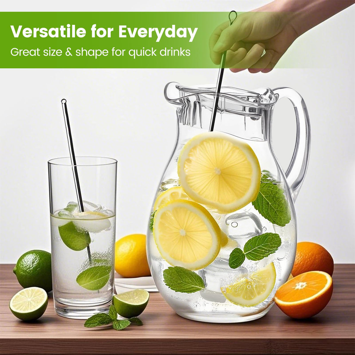 Meolibour clear pitcher with handle for safe, stable pouring.